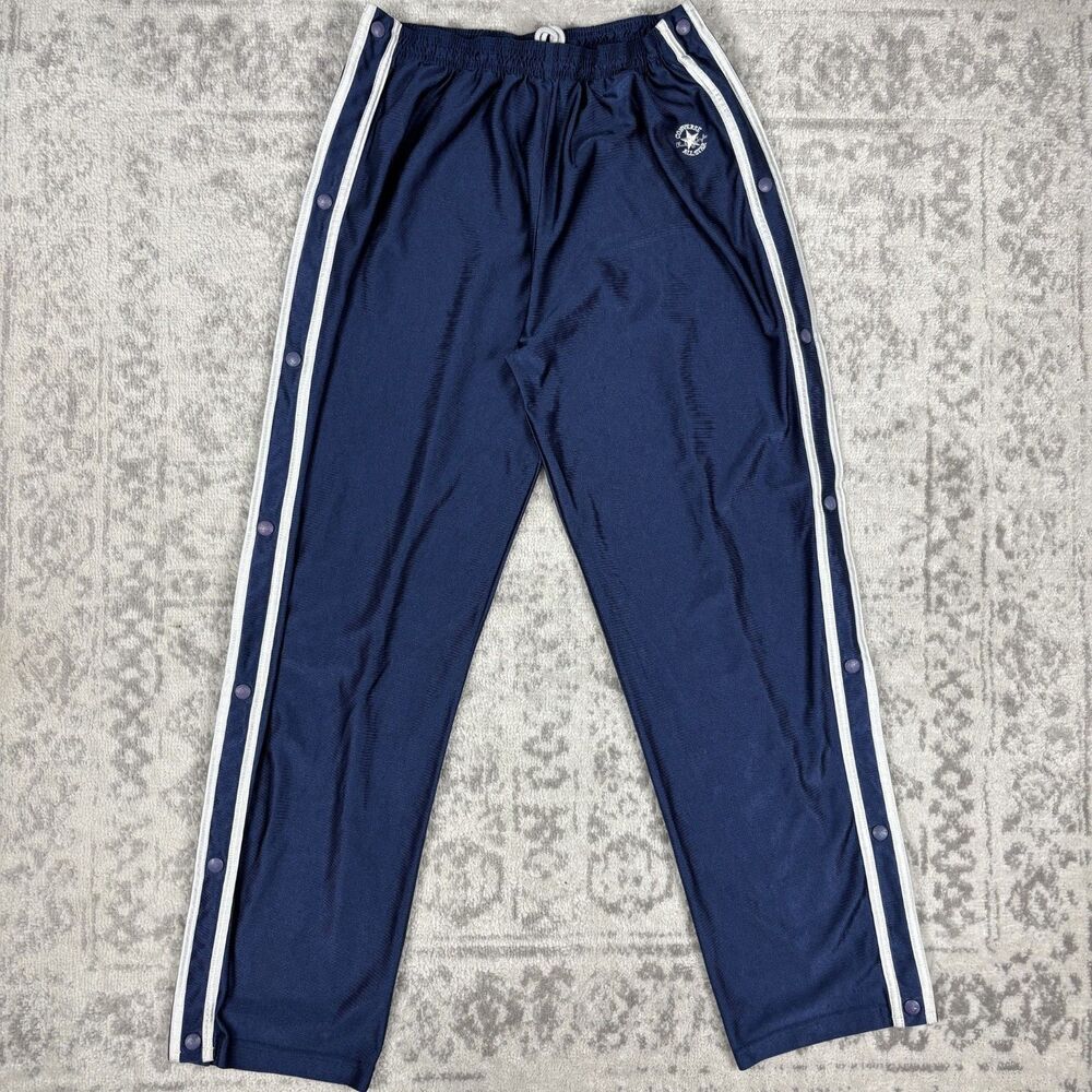 VTG Converse All Star Striped Navy Blue Track Pants Tear Away Y2K Size Medium